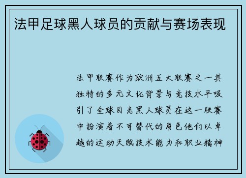 法甲足球黑人球员的贡献与赛场表现